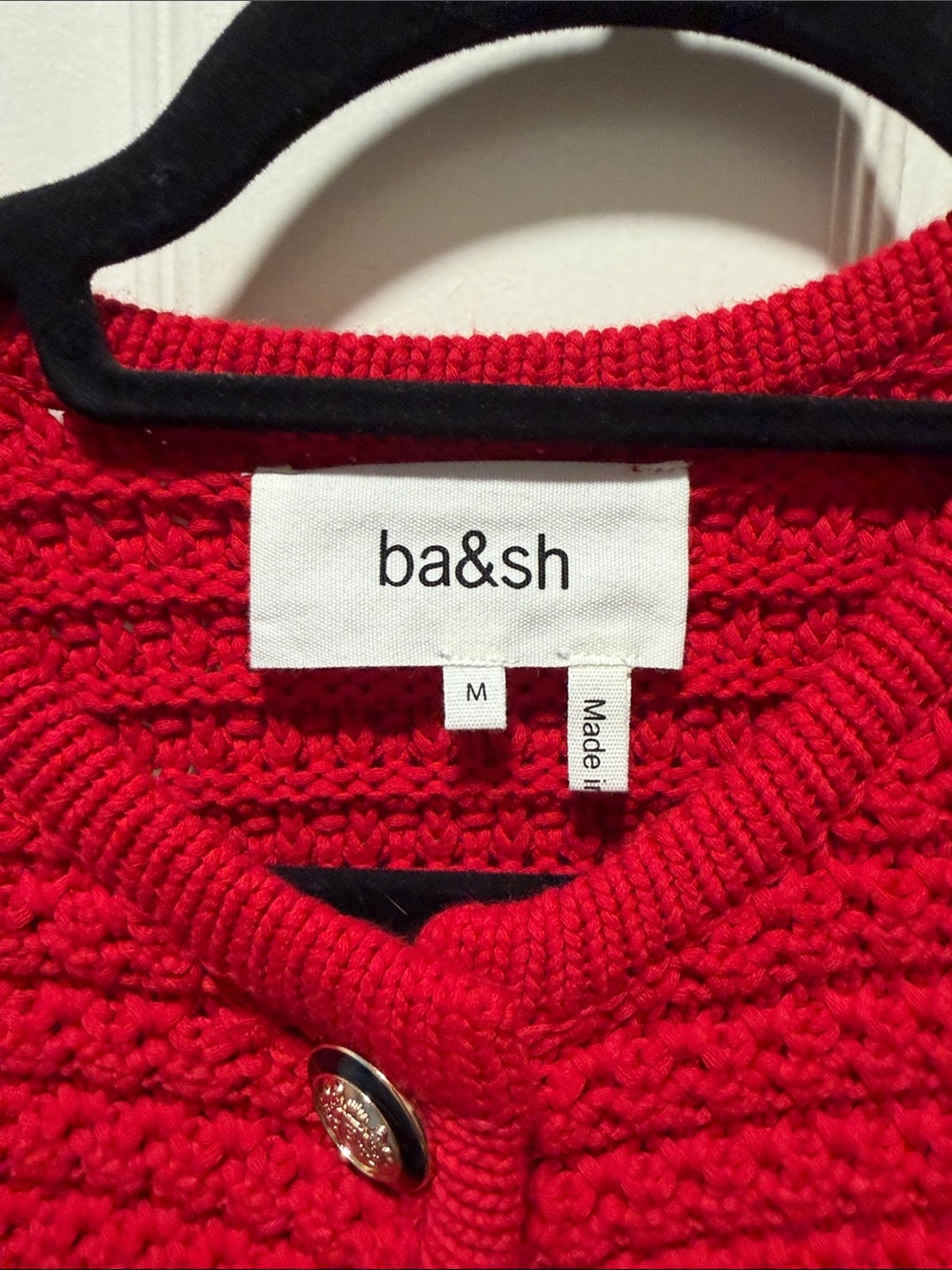 ba&sh Vibrant Red Textured Button-Front Cardigan - Picture 3 of 4